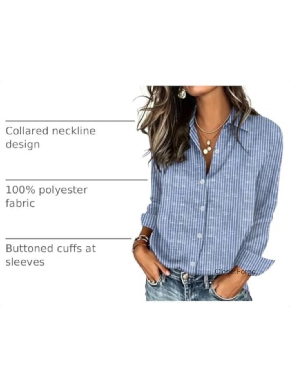 Women's Long Sleeve Button Down Shirt Dressy Casual Collared Blouse - Picture 3 of 6